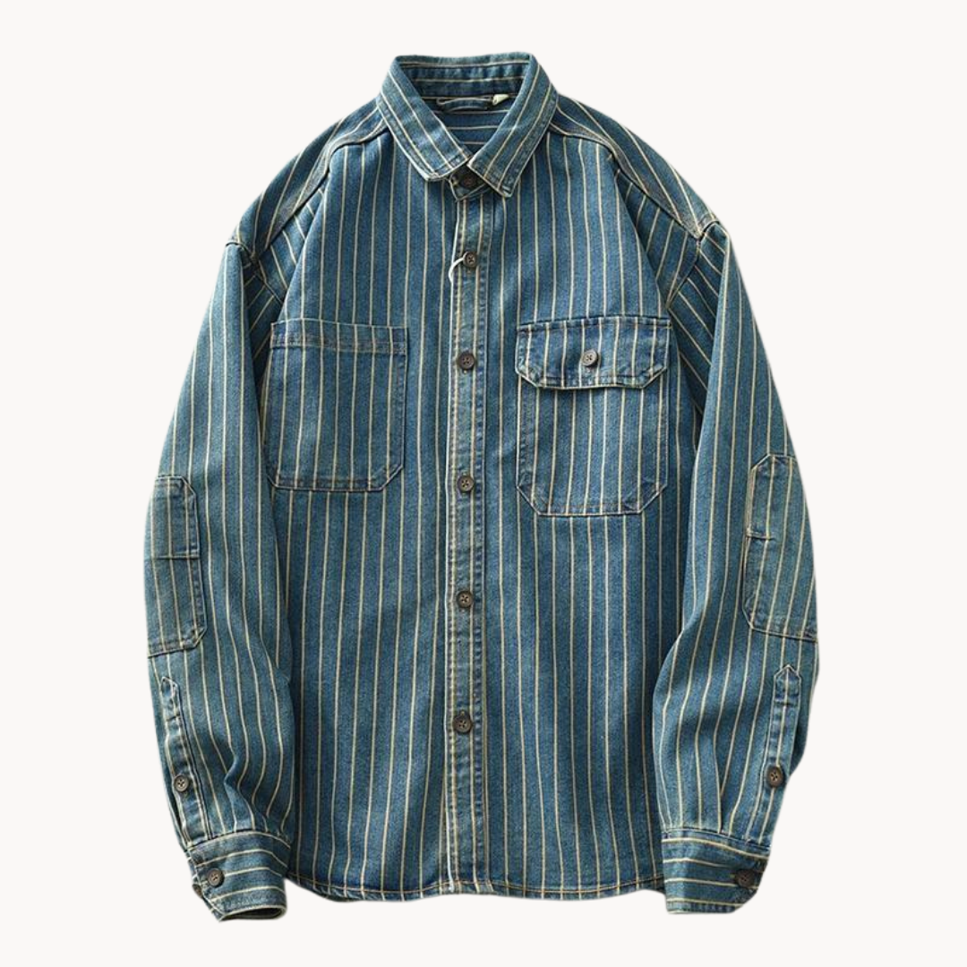 Viranluxe Denim-inspired Striped Button-up Shirt